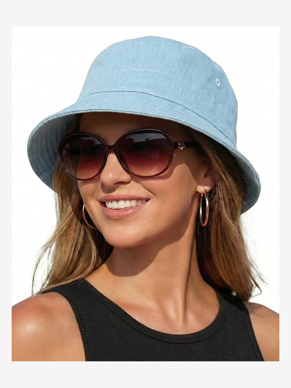 Bucket Sun Hats for Woman Men Cotton Summer Beach Hat | Light Denim | Size M